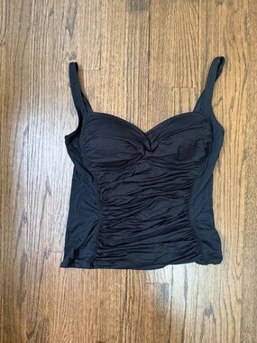 Black Ruched Tankini Control Swim Top with Sweetheart Neckline - La Blanca